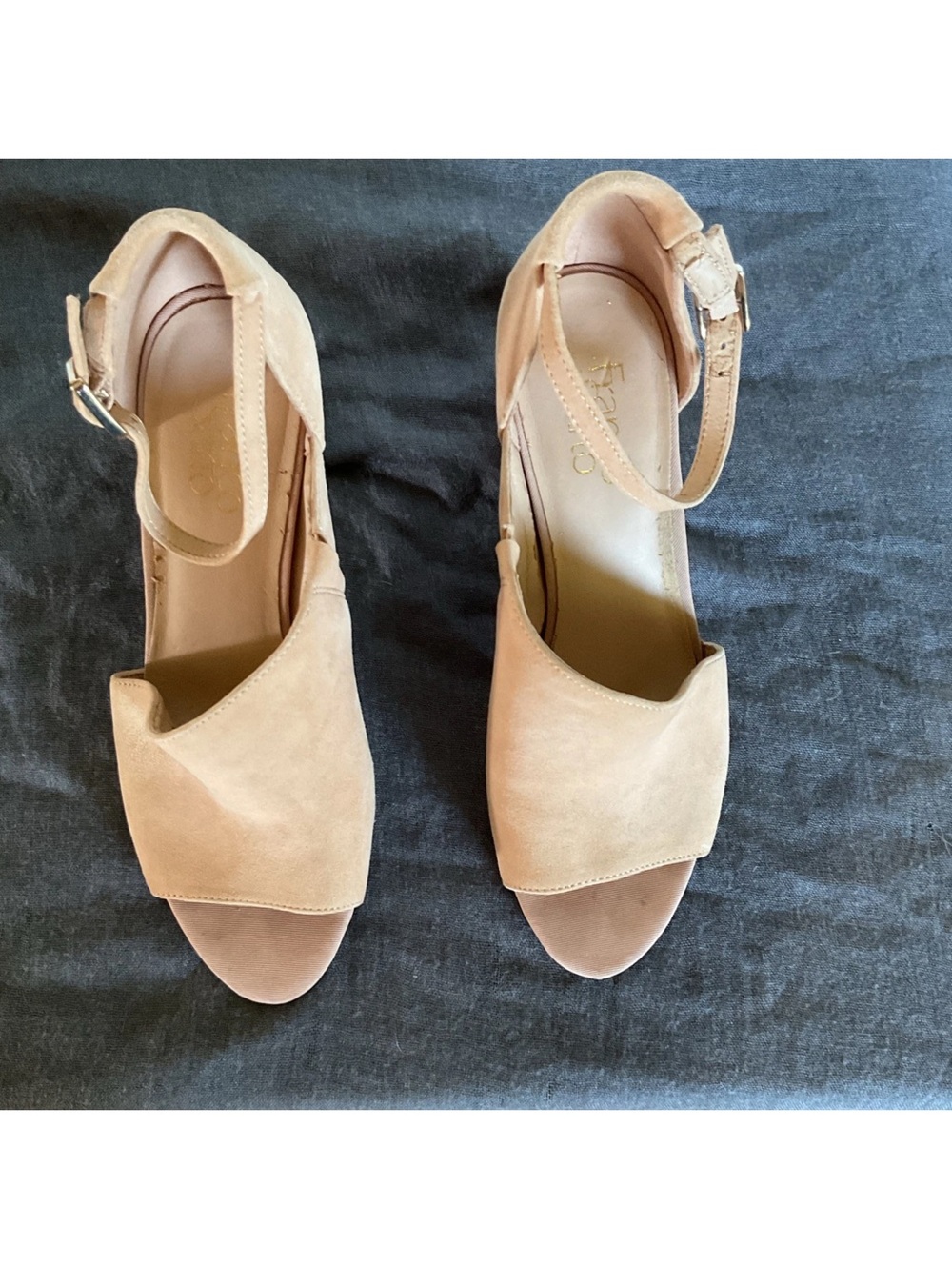Franco Sarto Taupe Suede Peep-Toe Ankle-Strap Sandals